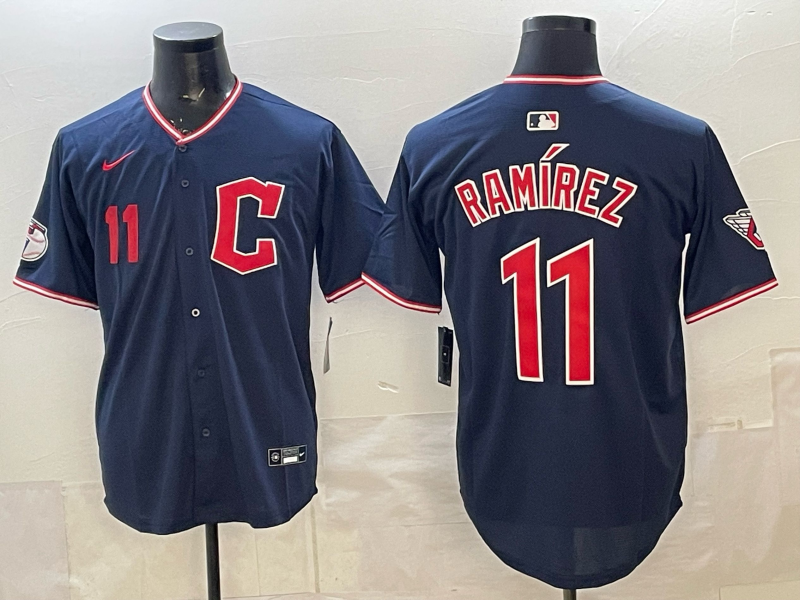 Men 2025 Cleveland Indians #11 Ramirez blue Nike MLB Jersey 26001